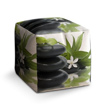 Taburet Cube Květ s kameny: 40x40x40 cm