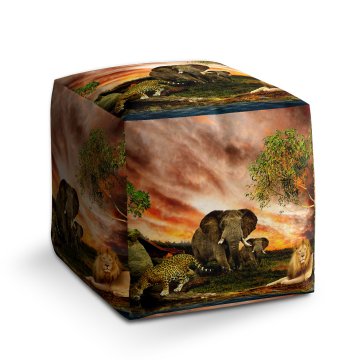 Taburet Cube Zvířata ze Sahary: 40x40x40 cm