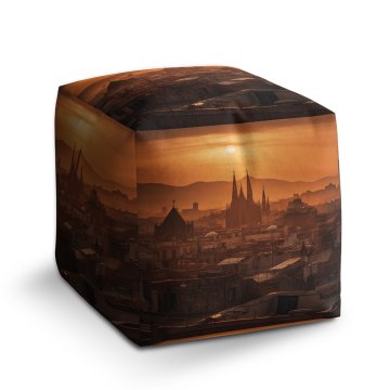 Taburet Cube Barcelona Night Skyline: 40x40x40 cm