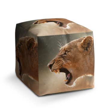 Taburet Cube Rozzuřená lvice: 40x40x40 cm
