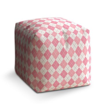 Taburet Cube Růžové a bílé kosočtverečky: 40x40x40 cm