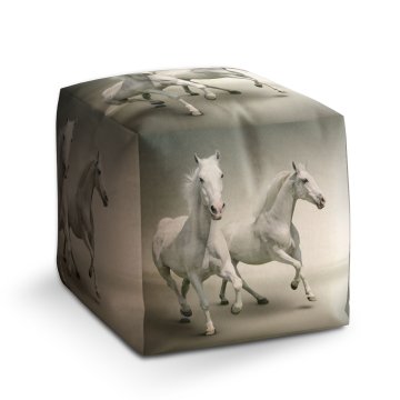 Taburet Cube Dva bílí koně: 40x40x40 cm