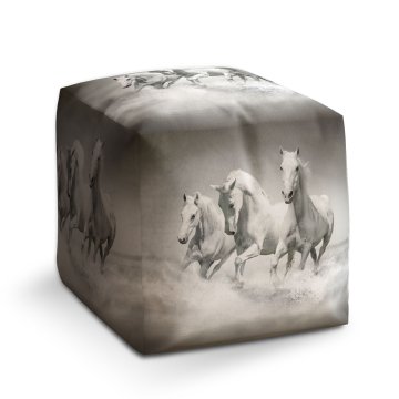 Taburet Cube Bílí koně: 40x40x40 cm