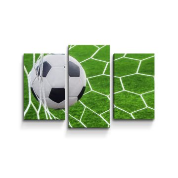 Obraz - 3-dílný Fotbalový míč v bráně